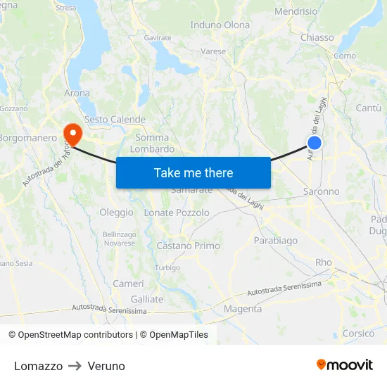 Lomazzo to Veruno map