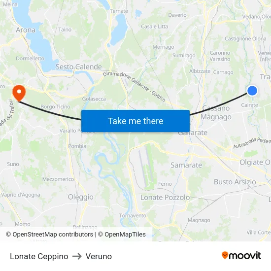 Lonate Ceppino to Veruno map
