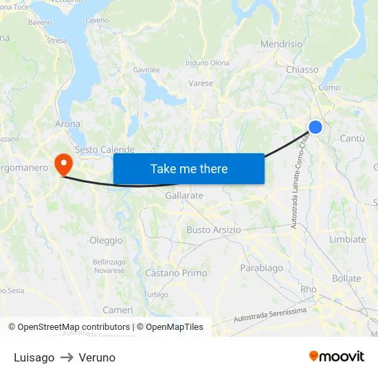 Luisago to Veruno map
