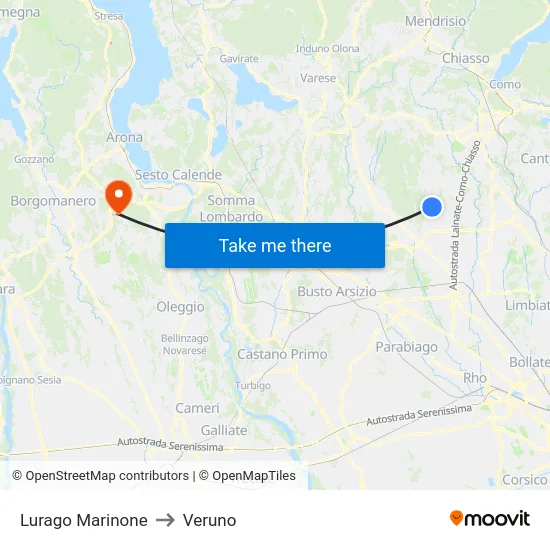 Lurago Marinone to Veruno map