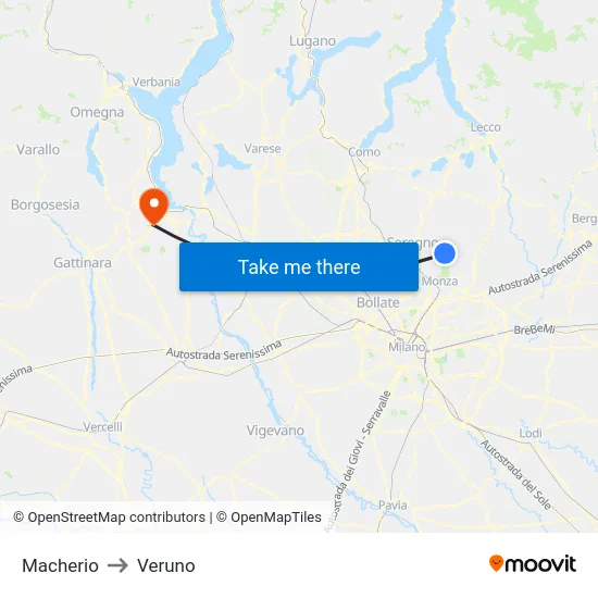 Macherio to Veruno map
