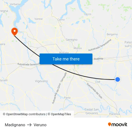 Madignano to Veruno map