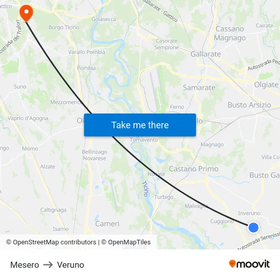 Mesero to Veruno map
