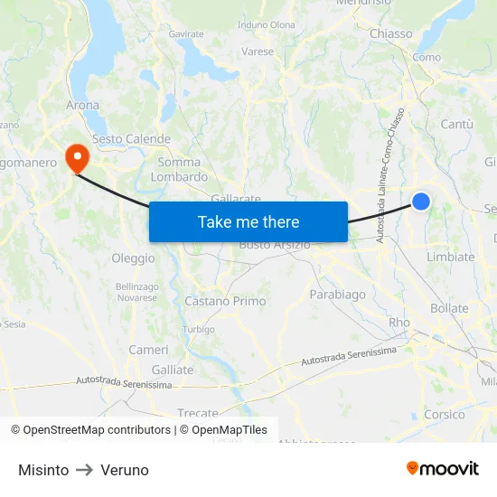 Misinto to Veruno map