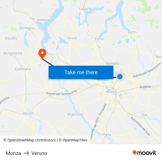 Monza to Veruno map