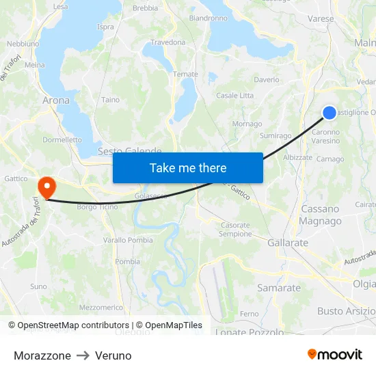 Morazzone to Veruno map
