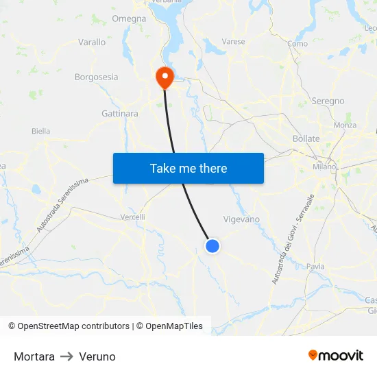 Mortara to Veruno map