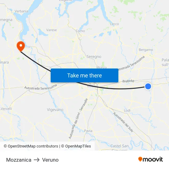 Mozzanica to Veruno map