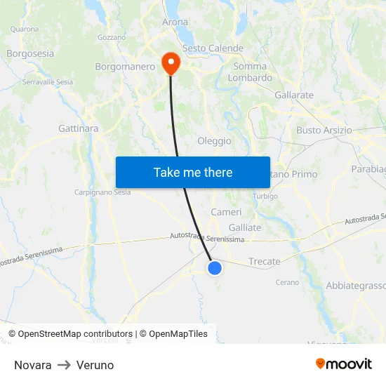Novara to Veruno map