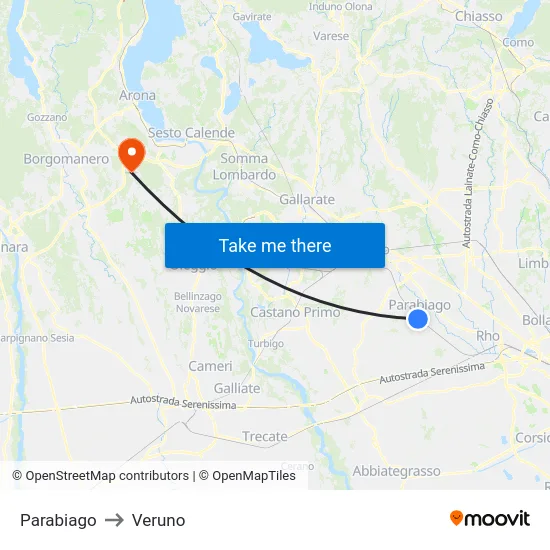 Parabiago to Veruno map
