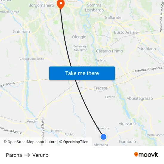Parona to Veruno map