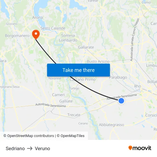 Sedriano to Veruno map