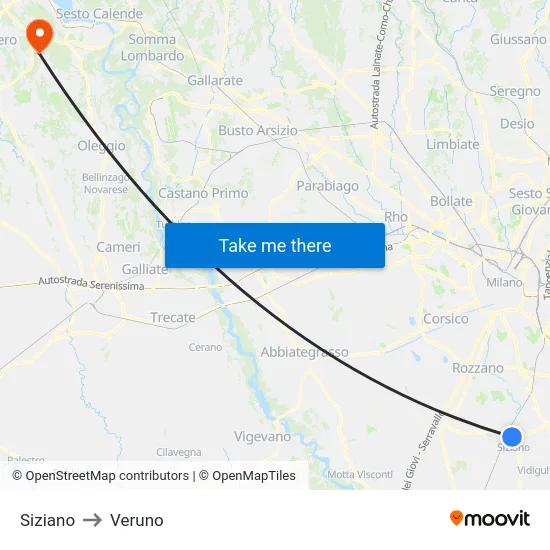 Siziano to Veruno map