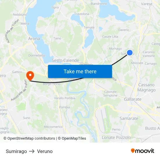 Sumirago to Veruno map