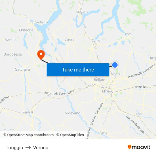 Triuggio to Veruno map