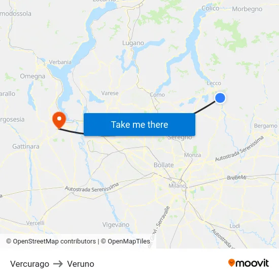 Vercurago to Veruno map