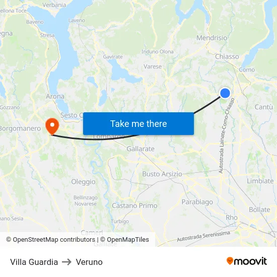 Villa Guardia to Veruno map