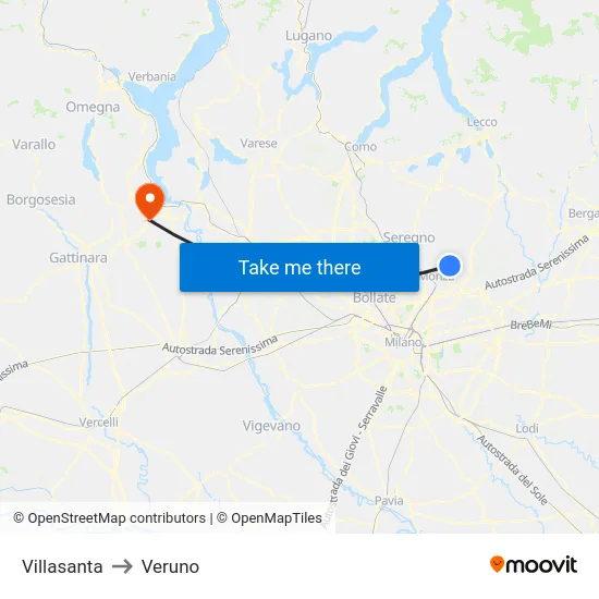 Villasanta to Veruno map