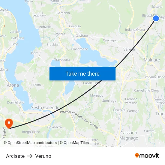 Arcisate to Veruno map