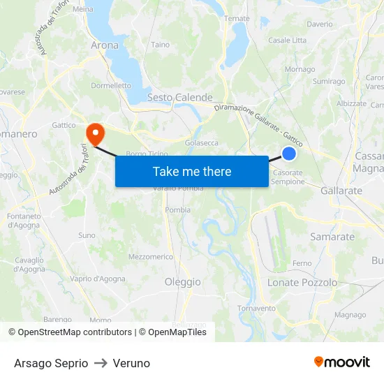 Arsago Seprio to Veruno map