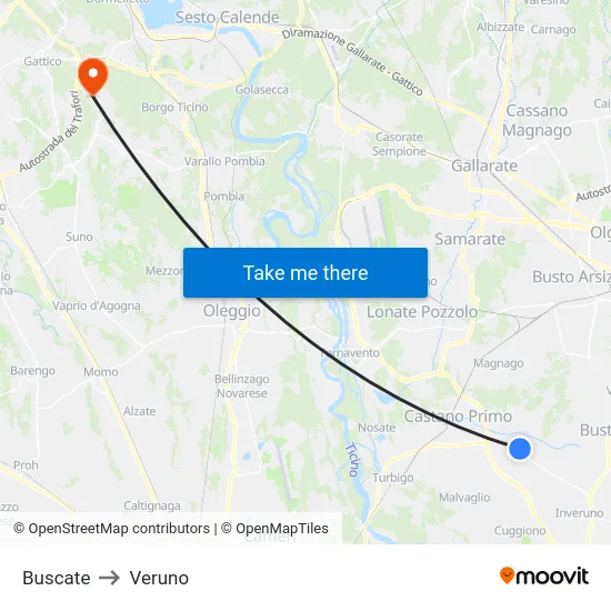 Buscate to Veruno map