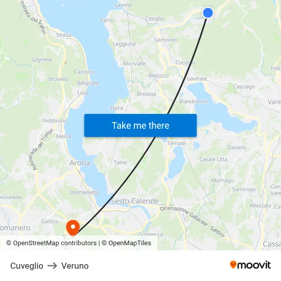 Cuveglio to Veruno map