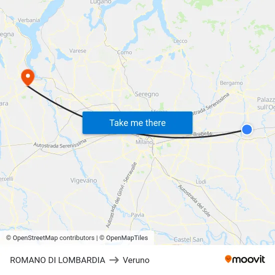 ROMANO DI LOMBARDIA to Veruno map