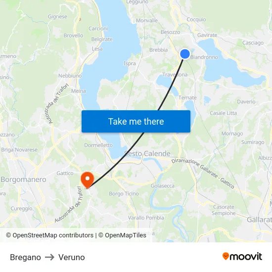 Bregano to Veruno map