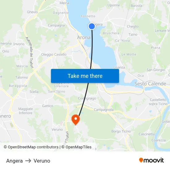 Angera to Veruno map