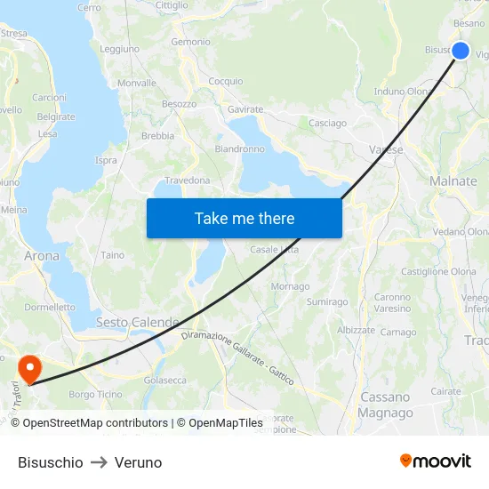 Bisuschio to Veruno map