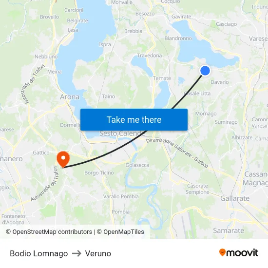 Bodio Lomnago to Veruno map