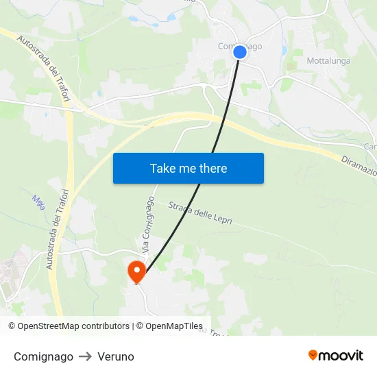 Comignago to Veruno map