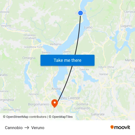 Cannobio to Veruno map
