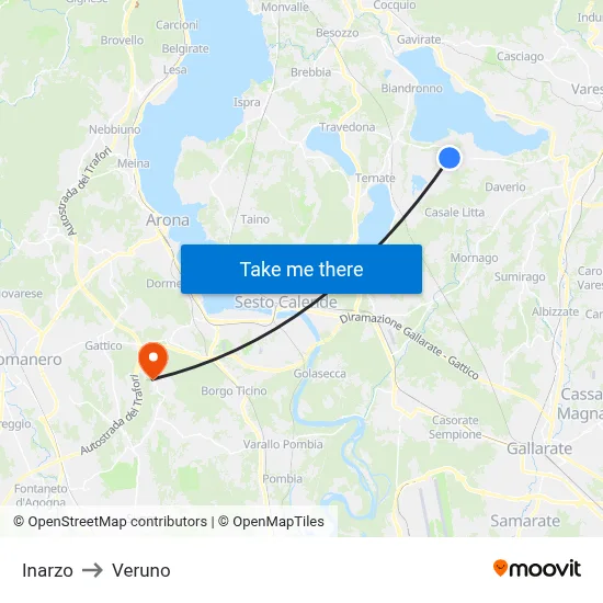Inarzo to Veruno map