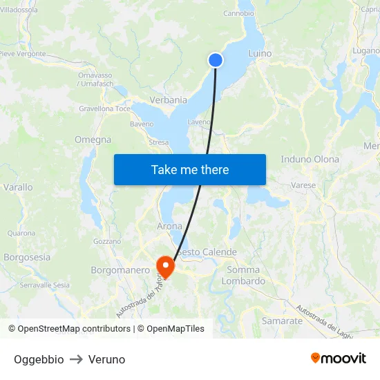 Oggebbio to Veruno map