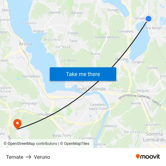 Ternate to Veruno map