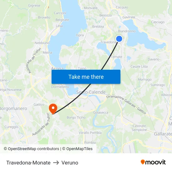 Travedona-Monate to Veruno map