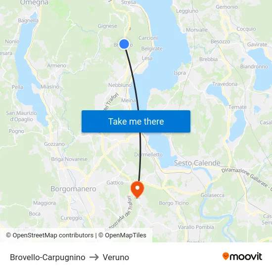 Brovello-Carpugnino to Veruno map