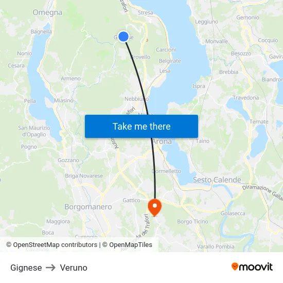Gignese to Veruno map