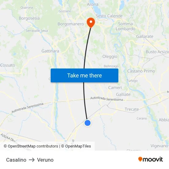 Casalino to Veruno map