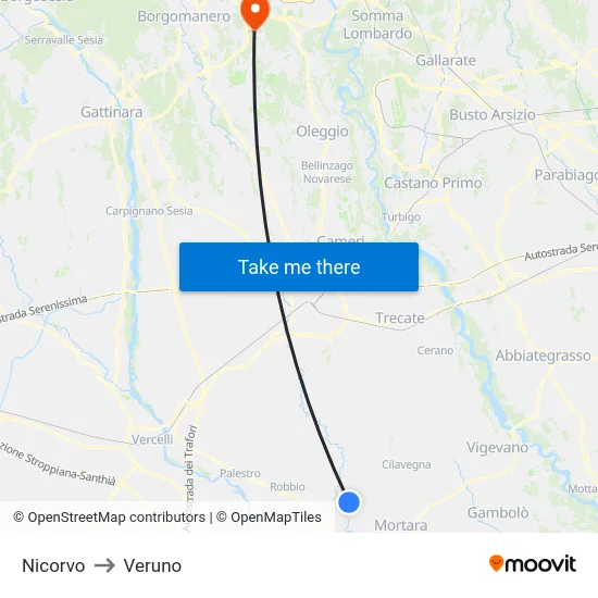 Nicorvo to Veruno map