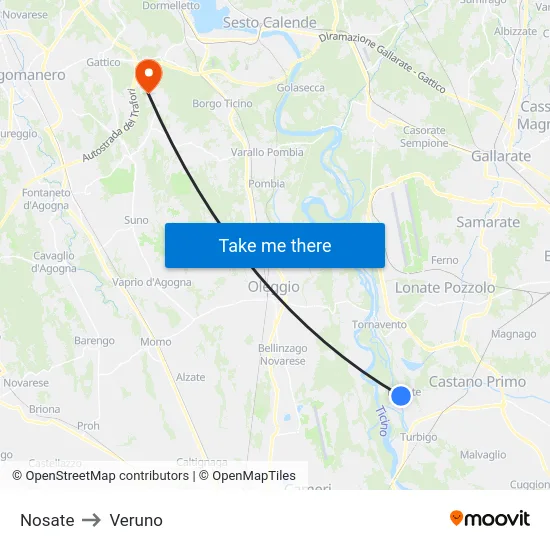 Nosate to Veruno map