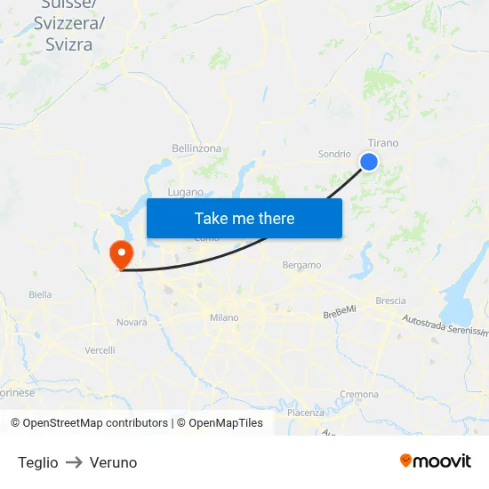 Teglio to Veruno map