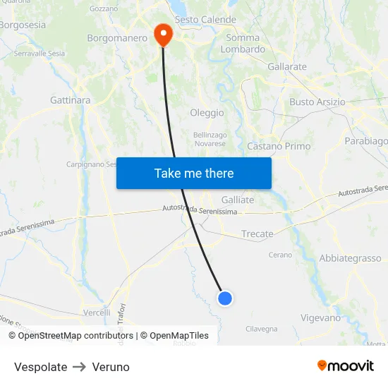 Vespolate to Veruno map