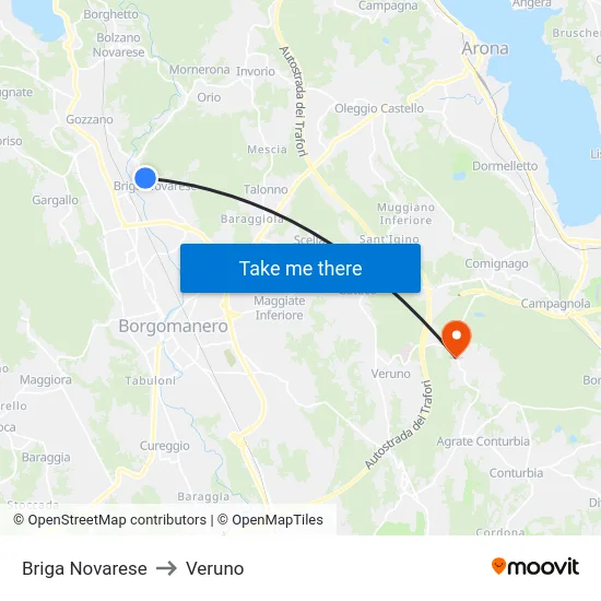 Briga Novarese to Veruno map