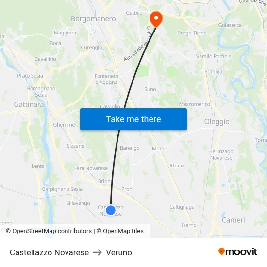 Castellazzo Novarese to Veruno map