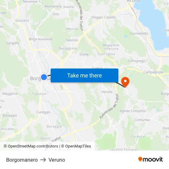 Borgomanero to Veruno map