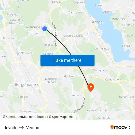 Invorio to Veruno map