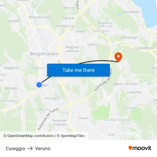 Cureggio to Veruno map