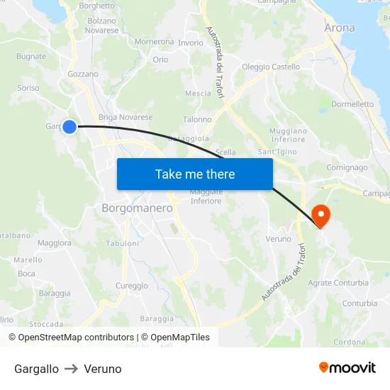 Gargallo to Veruno map
